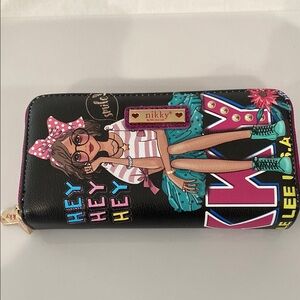 Nicole Lee Black and Pink Graphic Wallet